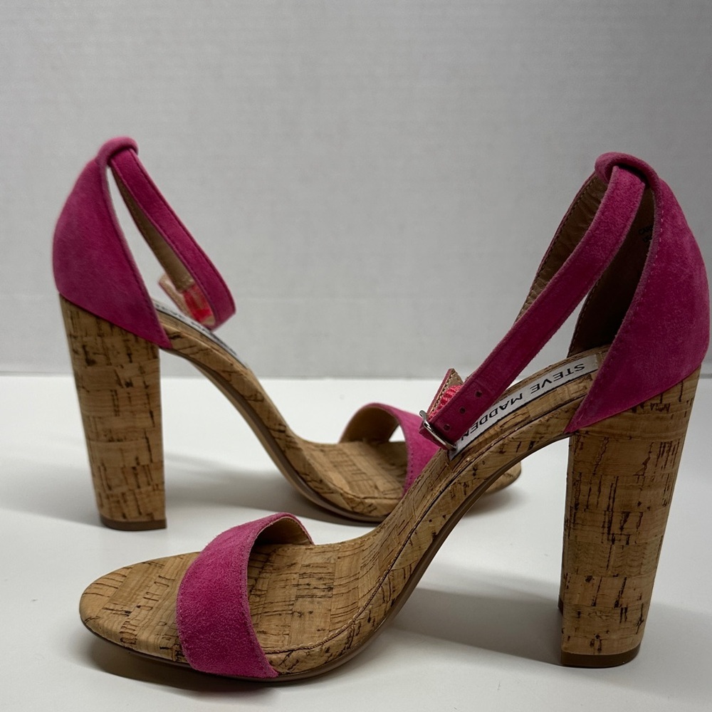Steve Madden Pink Suede Cork Block Heel Sandals